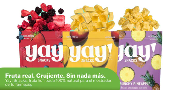 Fruta liofilizada Yay! Snacks Crunchy Berry Mix en mostrador de farmacia